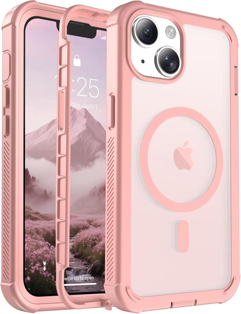 jaroco Magnetic for iPhone 13 Case, [Compatible with MagSafe][Military Grade Drop Protection][Heavy Duty Protection][Non-Slip][Shockproof] 2-Layer Durable Bumper Phone Case 6.1''-Pink