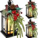 ROCEEI 3 Set Christmas Decorative Lantern Porch Decorations with LED Flickering Flameless Candle 14 Inch Vintage Hanging Lantern Xmas Centerpieces for Tables Indoor Outdoor Decor (Vintage Style)