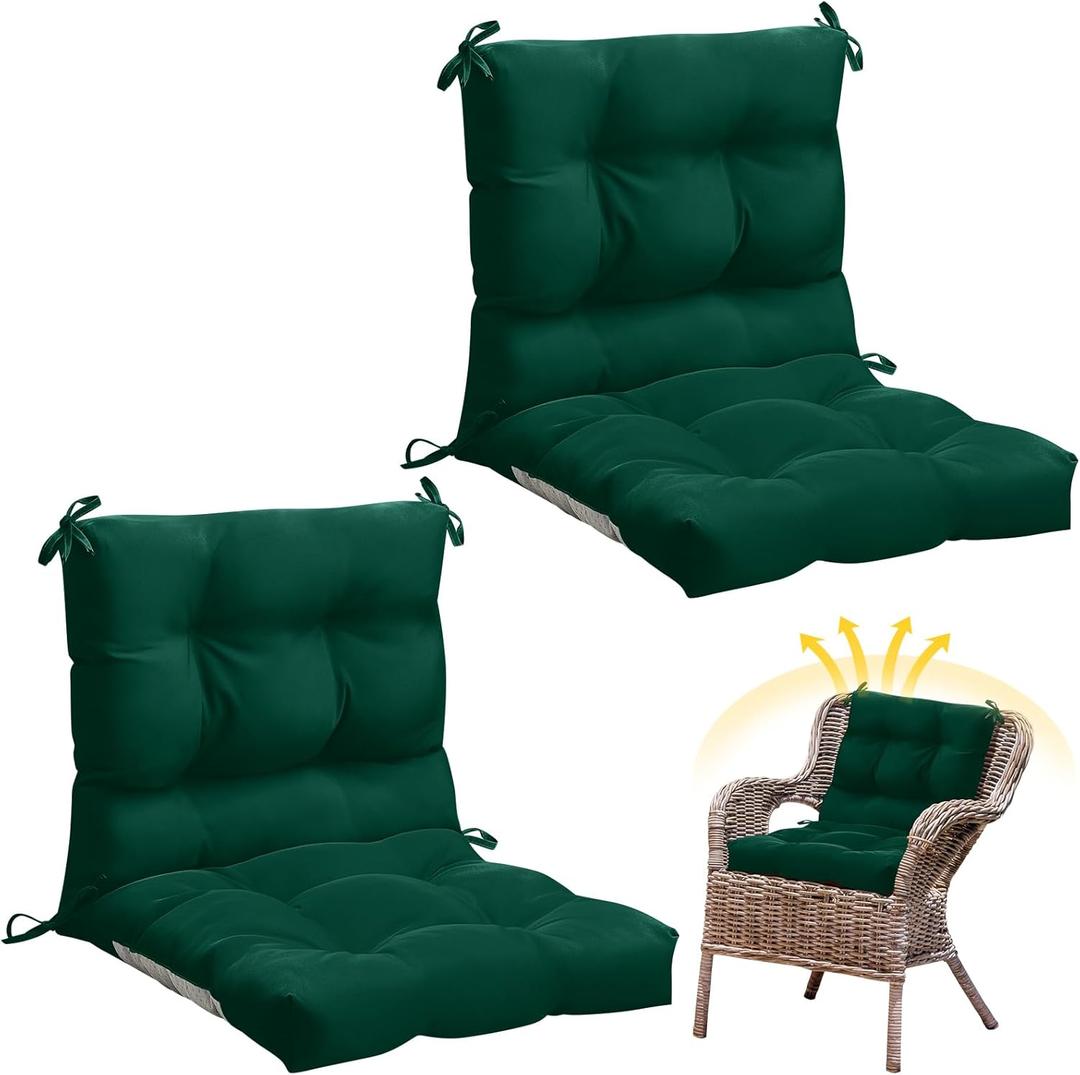 Marsui 2 Pcs Outdoor Indoor High Back Chair Cushions Patio Furniture Tufted Pillow with Ties Water-Resistant Replacement Outdoor Rocking Chair Cushions, 42 x 21 Inches (Duck Green,Solid Color)