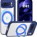 Compatible with Google Pixel 9 Pro XL Case with 360 Magnetic Ring Stand [Compatible with Mag-Safe ] Shockproof Translucent Phone Case for Google Pixel 9 Pro XL 6.8 inches,Blue