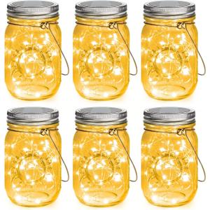 Mlambert Mason Jar Solar Lights -30 LED, 6 Pack Hanging Solar Lanterns Outdoor, Waterproof Fairy Lights for Patio Garden, Warm White