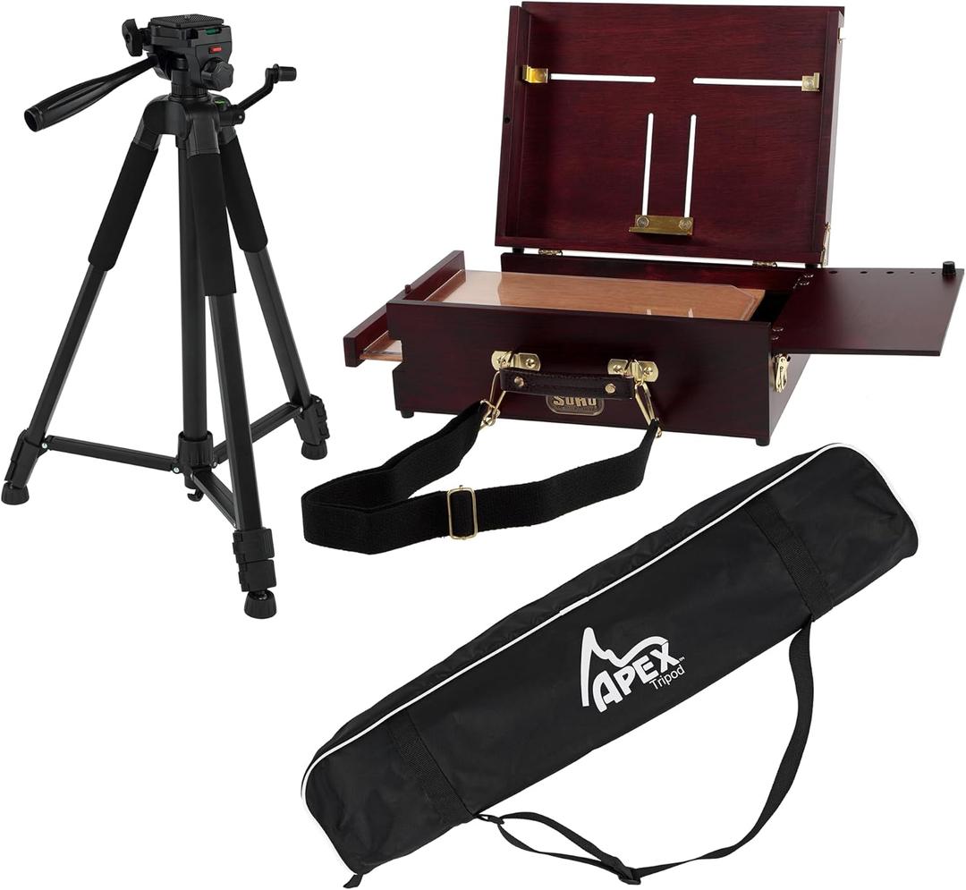 SoHo Urban Artist Scout Pochade Box with Apex Tripod - Adjustable Camera Stand and Compact Artist Easel for Outdoor Painting, Field Photography, and Travel Studio Setup