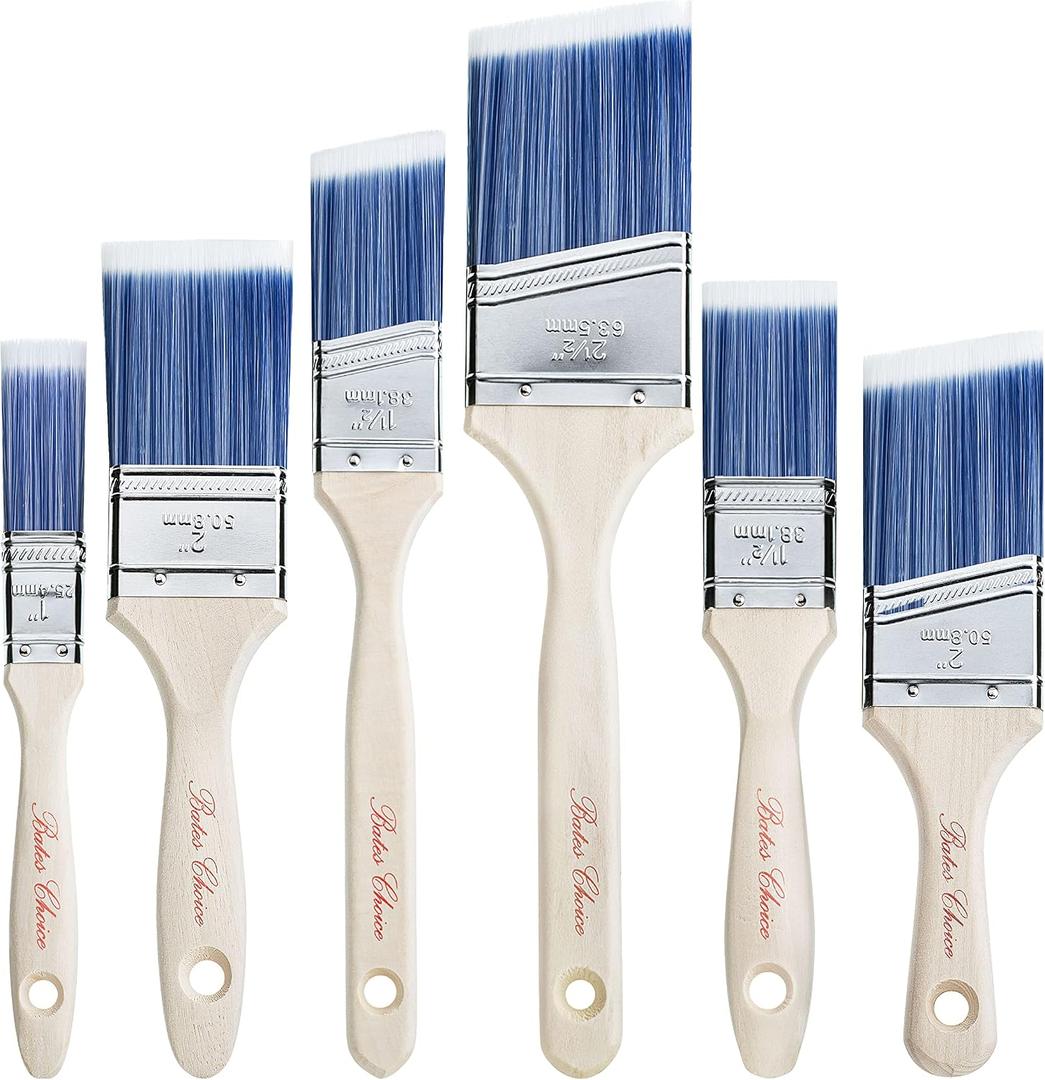 Bates- Paint Brushes, 6 Pack, Treated Wood Handle, Paint Brushes for Walls, Stain, Furniture, 6 Pack, 1, 1.5, 2, 2.5
