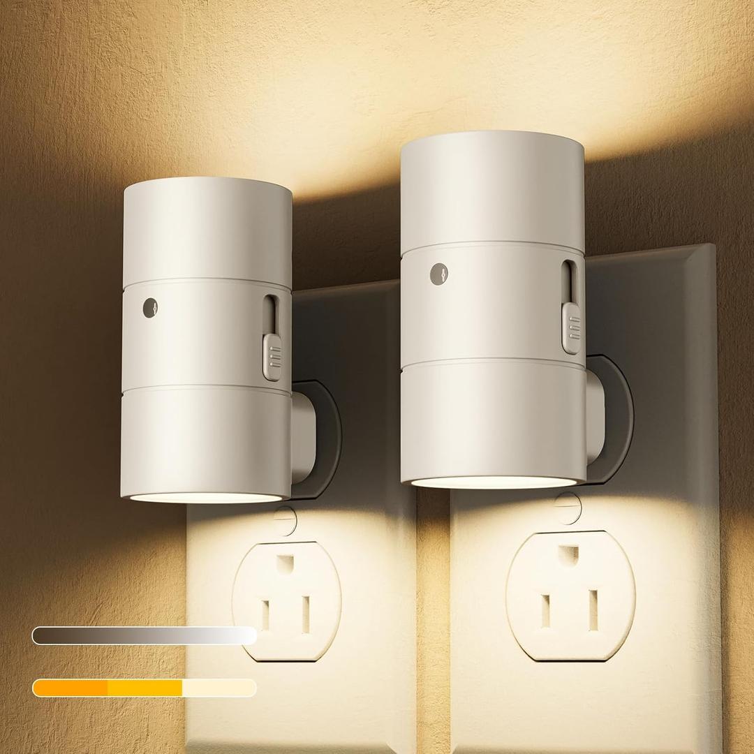 VOLISUN Night Light, Dimmable Led Night Lights Plug into Wall, Amber/3000K/4500K, 0-100LM Adjustable Brightness, Dusk to Dawn Nightlight for Hallway, Bathroom, Bedroom White 2 Pack