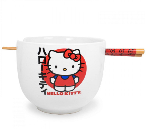 Hello Kitty Japanese Logo Ramen Bowl with Chopsticks