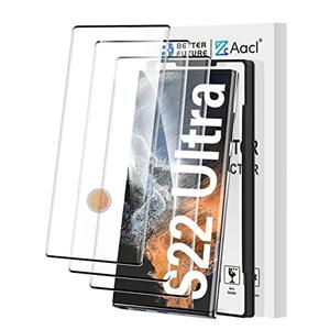 AACL [Fingerprint Compatible][3-Pack] 3D Curved Tempered Glass for Samsung Galaxy S22 Ultra 5G Screen Protector, [Easy Installation with Alignment][Anti-Scratch][Case Friendly]