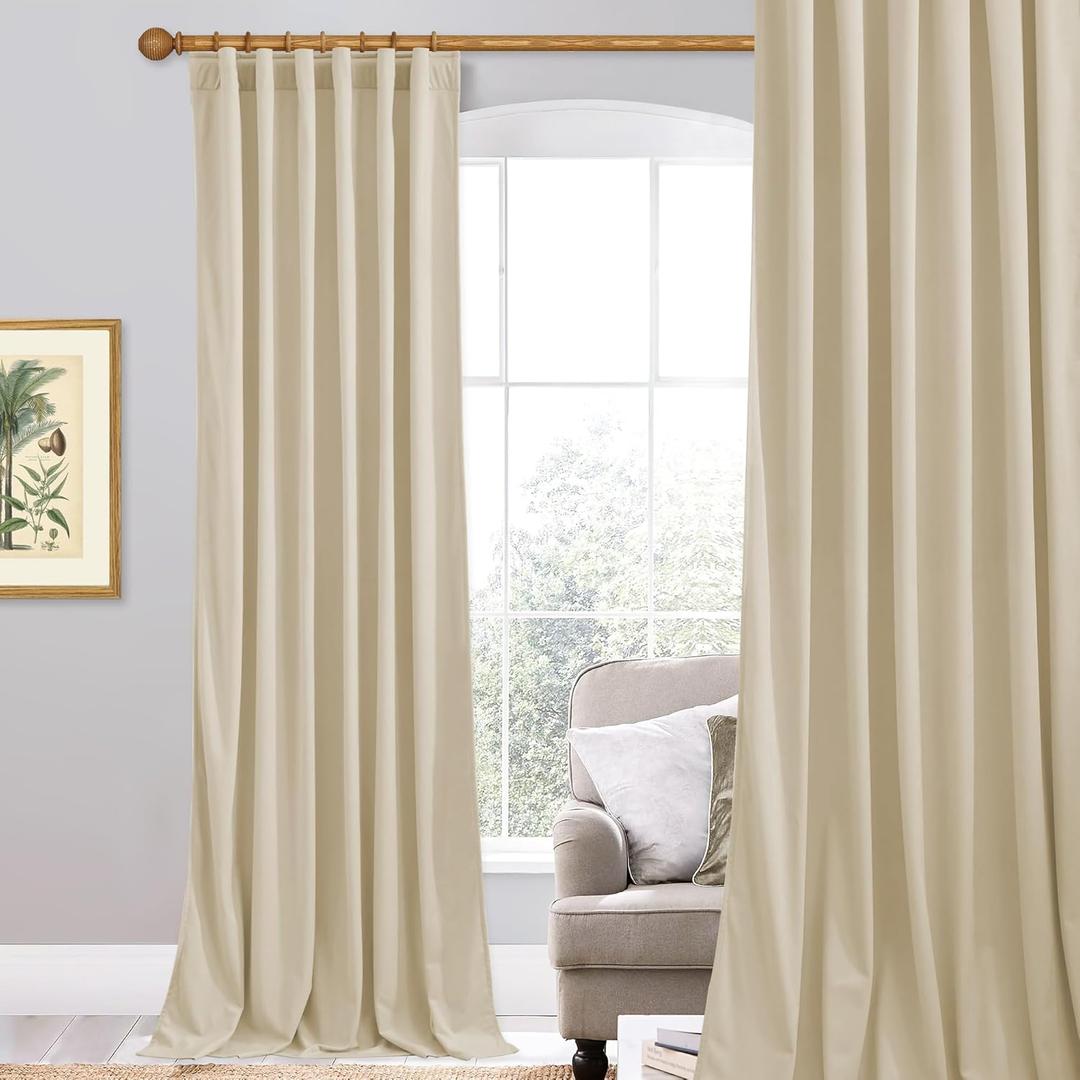 StangH Beige Velvet Curtains for Bedroom, Room Darkening Elegant Home Decoration for Nursery, Back Tab Thermal Insulated Window Drapes for Living Dining Room, W52 x L84 inches, 1 Panel (52"W x 84"L (Pack of 1))