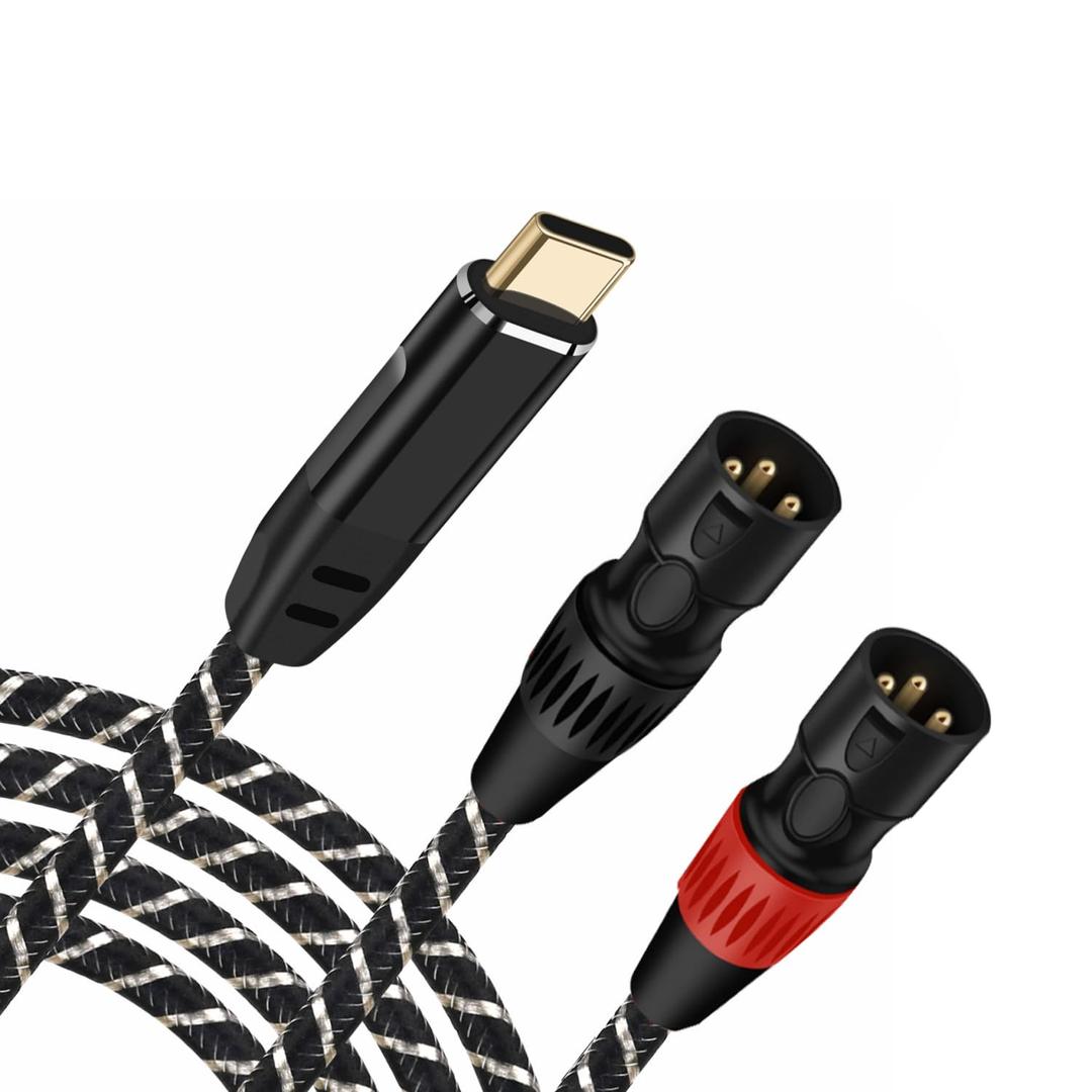 USB C to Dual XLR Male Audio Cable,6.6FT USB C to 2 Male XLR Stereo Power Amplifier Cable for Mobile Phone USB C Connection Active Speaker,Power Amplifier Audio Cable