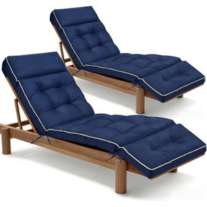 MAGIC ELEPHANT Chaise Lounge Cushion Outdoor Set of 2, Memory Foam Replacement Patio Pool Lounge Chair Cushion with Ties for Outdoor Furniture, 74 x 22 x 4 Inch (Oxford Blue)