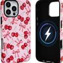 NITITOP Compatible with iPhone 16 Pro Max Case Magnetic Compatible with MagSafe Cute Cherry Bow Ribbon for Women Girls Hybrid 2 Layers Hard Back Shockproof Protective Phone Cover - Matte