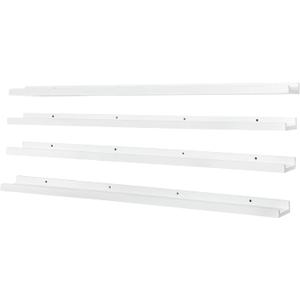 PHOENANCEE Long Floating Shelves for Wall 47 Inch,Real Wood Picture Ledge with Lip Set of 4,Photo Frame Storage Display for Living Room Nursery Bedroom Bathroom Kitchen Home Office Decor (White)