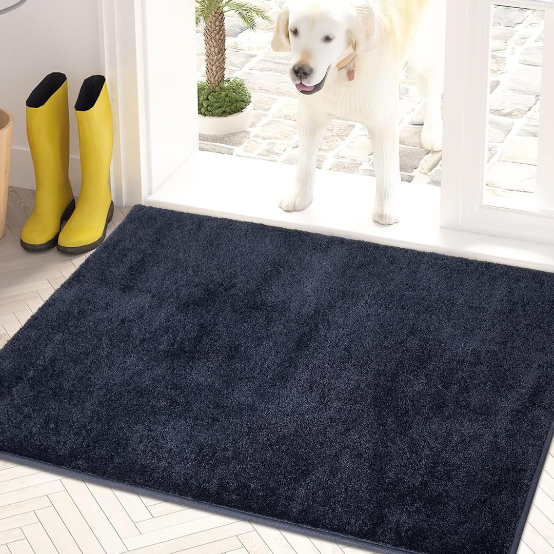 PURRUGS Dirt Trapper Door Mat 20" x 31.5", Non-Slip Machine Washable Entry Rug, Shoe Scraper, Dog Doormat, Super Absorbent Welcome Mat for Front & Back Door, Muddy Shoes & Paws, Navy Blue (20" x 31.5", Navy Blue)