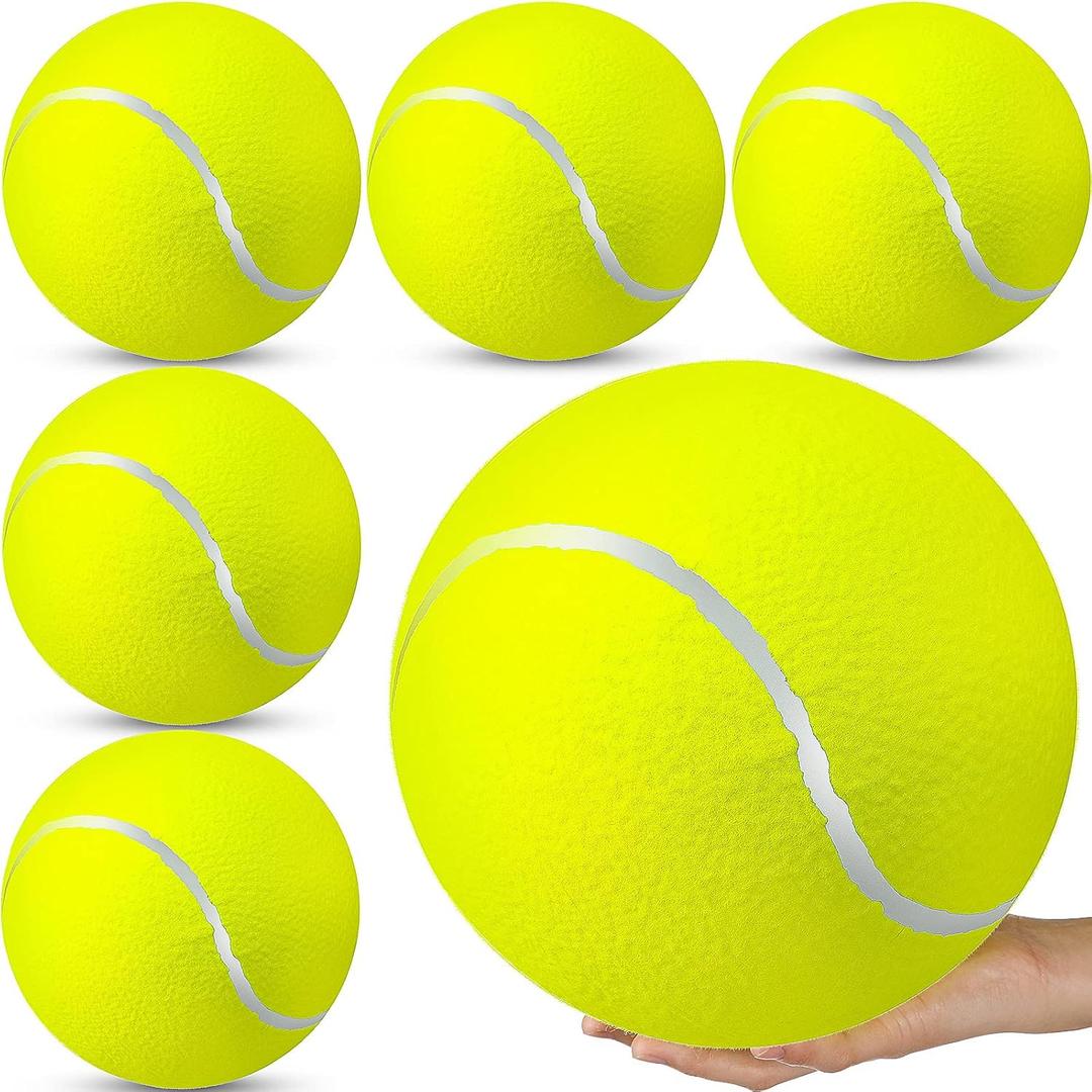 Sratte 6 Pieces Large Giant Tennis Ball for Dogs 9.5'' Inflatable Large Dog Toy Balls for Indoor Outdoor Training Playing Sports (Yellow)