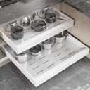 Seinloes 2 Pack Pull Out Cabinet Organizer 24" Deep,Full Extension 3 Slide Rails Slide Out Drawers With Raising Pad for Framed Cabinets,Expandable Width (15.4"-26.2"),No Drill Roll Out shelf,White