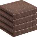 Homaxy 100% Cotton Terry Kitchen Towels(Brown, 13 x 28 inches), Checkered Designed, Soft and Super Absorbent Dish Towels, 4 Pack