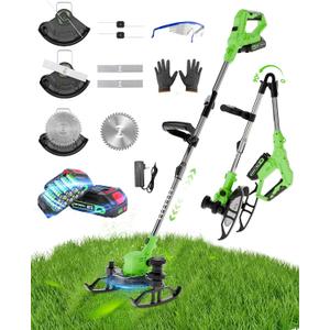 21V Weed Wacker Cordless,Weed Eater String Trimmer with 2x5.0ah Battery and Charger,3-in-1 Brush Cutter Weed Cutter Lawn Edger with 3 Types Blade & Wheels Lightweight for Garden & Yard Lawn