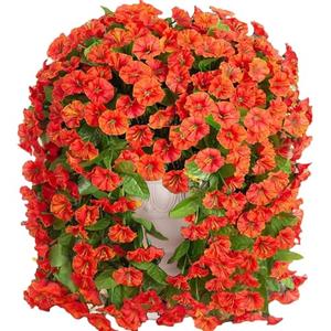 4Pack Realistic Glory Artificial Hanging Flowers, Durable Silk Fake Flowers, Artificial Petunias for Patio Front Door Yard, Garden Wedding Outdoor Decoration (Orange)