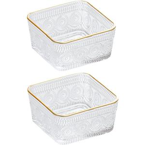 2 Pack 9 OZ Small Square Glass Bowls Vintage Candy Bowl Candy Dish Mini Clear Glass Bowls for Dessert, Snack, Fruit, Yogurt, Breakfast, Dipping, Side Dishes, Kitchen Prep
