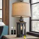 23.75" Retro Farmhouse Black Table Lamp for Living Room Bedroom Nightstand Single Pack Touch Control Bedside Nightlight Vintage Modern Lamp with USB C+A Ports and 2 Light Sources