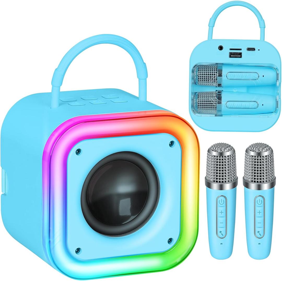 Mini Karaoke Machine for Kids, Girl Toys Gifts, Kids Karaoke Wireless Microphone for 4,5,6,7,8,9,10,11,12 Years Old Boys and Girls Christmas Party Gifts Toys (Blue)