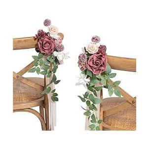 Ling's moment 8pcs Wedding Artificial Aisle Pew Flowers Chair Decorations Arrangements with Chiffon Ribbons Dusty Rose Mauve for Ceremony Chair Back Floral Decor Reception Church Party Outdoor