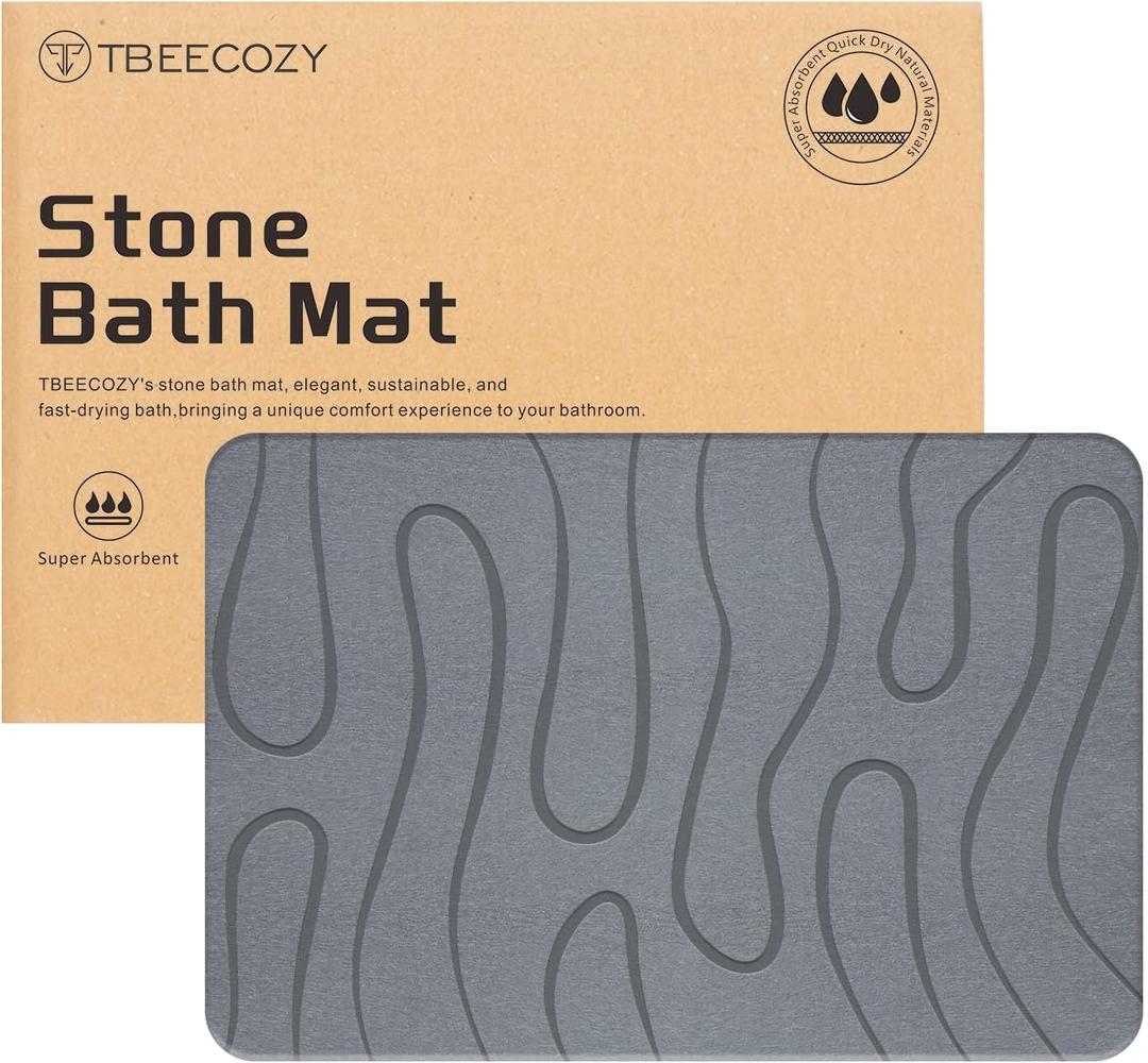 Stone Bath Mat, 24"x32" Large Size Diatomite Fast Drying Non Slip Stone Shower Mat, Super Absorbent for Bathroom & Kitchen, Multi-Use as Pet Mat, Easy to Clean, Gray (24"x31.5", Style 01-gray)