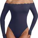 REORIA Womens Sexy Off the Shoulder Long Sleeve Bodysuit Lace Going Out Top
