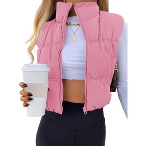 SySea Women's Crop Puffer Vest Winter Zip Up Lightweight Sleeveless Warm Outerwear Padded Coat (Small Pink)