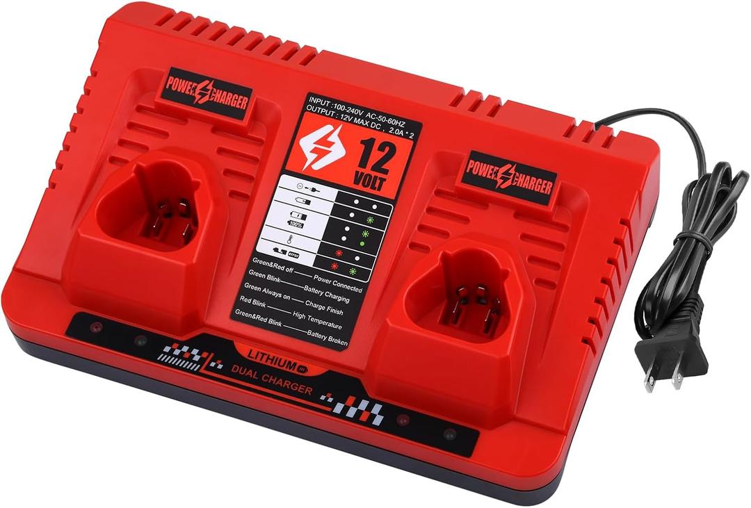 12V Dual Charger Replacement for Milwaukee 12v Charger, Compatible with Milwaukee M-12 Battery 48-11-2401 48-11-2420 48-11-2440 48-11-2460 etc