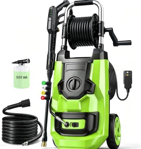Electric Pressure Washer 5000 PSI Power Washer with Pressure Control & GFCI | Portable Pressure Washer with 35FT GFCI Cord, 20ft Hose, 4 Nozzles and 500ml Foam Cannon, Powerwashers for Home, Car, Green