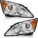 WEELMOTO for 2007-2011 HONDA CR-V EX, EX-L, LX, SE [4-Door Sport Utility] Headlights Pair Headlamp set Chrome Housing Amber Reflector Left+Right Side