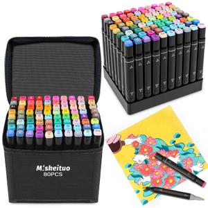 Alcohol Markers, 80 Colors Dual Tip Permanent Art Markers. For Coloring, Drawing, Sketching, Card Making, Christmas gift. Perfect for Adults and Kids.