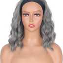 Silver Grey Wavy Headband Wig For Black Women Curly Half Wigs With Headband Attached Synthetic Wrap Wigs For Women(Gray)