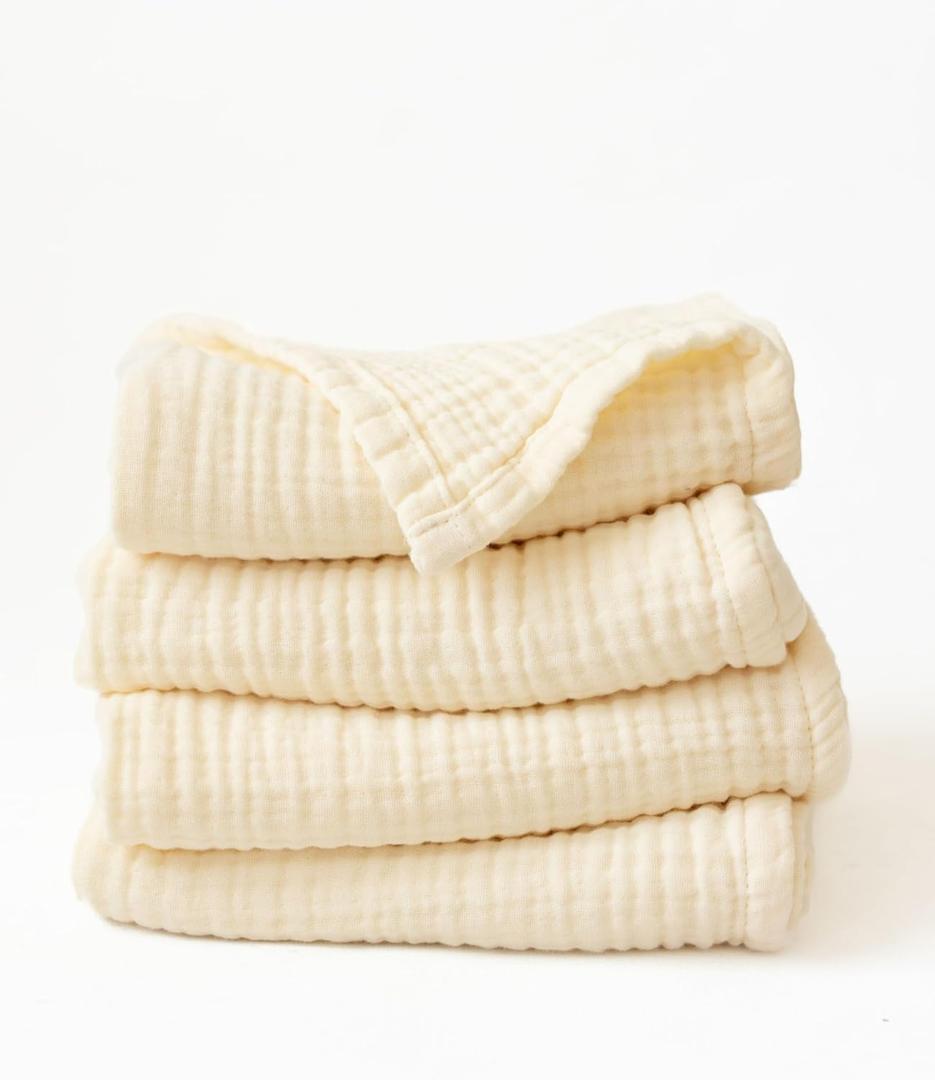 Muslin Hand Towel Pack of 4 18"x34" Inch Large Size, 100% Turkish Cotton, Thin, Soft, Quick-Dry, Lint-Free, Hand Towels (Natural, Pack of 4 Hand Towels)