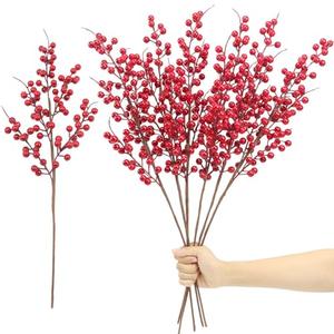 Mklsit 6 Pack Artificial Red Berry Stems 25.2 Inch, Long Christmas Red Berries Faux Red Berry Picks for Christmas Tree, Red Holly Berry Branches for Christmas Floral Arrangements Vase Decorations