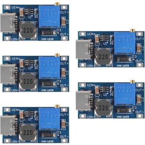 AITRIP 5pcs Type-C MT3608 DC-DC Adjustable Boost Module 2A DC DC Boost Step up Converter Module 2V-24V to 5V 9V 12V 28V Power Module Booster