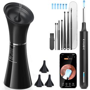 Ear Wax Removal Kit with Camera  Ear Cleaner Tool for Safe & Effective Ear Care  Includes Ear Camera for Visual Inspection & Gentle Ear Irrigation System  Complete Ear Cleaning Solution (Jet Black)