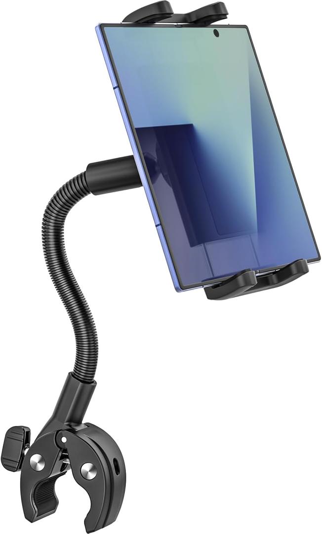 Z Fold Exercise Bike Holder, Metal Gooseneck - Spin Bike Folding Phone Holder, Peloton/Treadmill Phone Tablet Clamp Holder for Galaxy Z Fold 7 6 5 4 3 2, Pixel Fold, Galaxy Tab, 4-13" Device