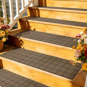 Outdoor Stair Treads Non-Slip, 8" X 30" - 8-Pack Weather Resistant Grip Tape for Wooden Steps, Waterproof & Anti Skid High Traction Adhesive Step Strips for Stairs, Brown