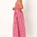 chouyatou Women's Striped Back Smocked Maxi Dress Sexy Spaghetti Strap Cut Out Flowy Swing Long Dress (Pink, M)