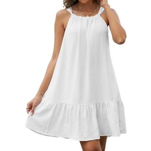 Eddoyee Women Beach Swimsuit Coverup Sleeveless Backless Vacation Cover Ups Ruffle Flowy Dress with Pockets (White, M)