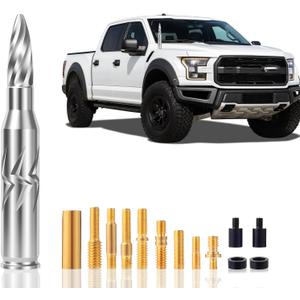 5.5in Chrome Bullet Antenna 50 Cal Truck Antenna Fittings Fit for Ford F150 F250 F350 Raptor/Dodge RAM 1500 2500 3500/Chevrolet Silverado & GMC Majority Short Replacement Antenna (Chrome)