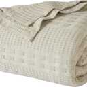 VHC Brands 100% Cotton Waffle Weave Twin Blanket 66"x90", Decorative Lightweight Spring and Summer Throw Blanket, Bedroom Decor for Bed, Couch, or Sofa, Natural