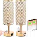 Hong-in Gold Lamps Set of 2, Dimmable Gold Lamps for Nightstand with USB-C+A & AC Charging Ports, 3-Way USB Crystal Lamp, Bedside Desk Light for Bedroom Living Room Home Office(Bulb Included)