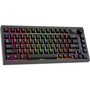 TECWARE Spectre 75 Mechanical Gaming Keyboard | Customizable LCD Screen Display & Knob | Tri-Mode Wireless Bluetooth 2.4GHz | Gasket Mount Hot Swappable | Black Candy Red Linear Switches