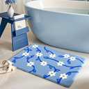 Blue Floral Bath Mats for Bathroom Blue and White Flower Daisy Vintage Rug for Room Decor (Blue, 31" x 20")