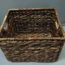 BIRDROCK HOME Woven Storage Shelf Organizer Baskets with Handles - Set of 3 - Abaca Wicker Basket - Pantry Living Room Office Bathroom Shelves Organization - Under Shelf Basket - Handwoven (Espresso)