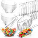 30 Pcs 2 oz Clear Plastic Dessert Cups with 15 Plastic Scoops and 15 Tongs, Disposable Party Supplies Mini Serving Bowls for Ice Cream Toppings Sauce Dip Tasting Wedding Birthday Tea Party