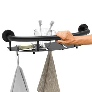 Munzong 18 Inch Shower Grab Bar w/Storage Shelf, Black Stainless Steel 2 in 1 Bathroom Balance Bar, Safety Hand Rail Support Senior Assist Bath Handle