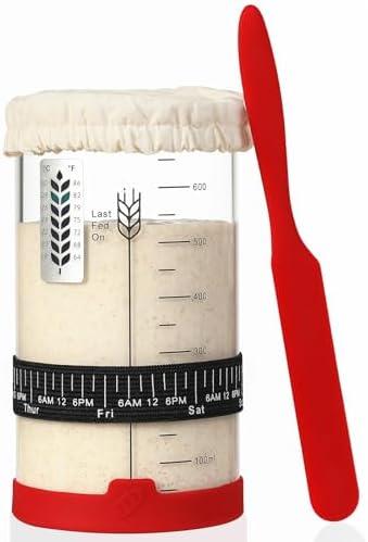 INOBYO Sourdough Starter Jar, 24 OZ Wide Mouth Sour Dough Starter Jars Glass, Sourdough Starter Kit, Sourdough Bread Baking Supplies for Beginners and Pro, 1 Pack